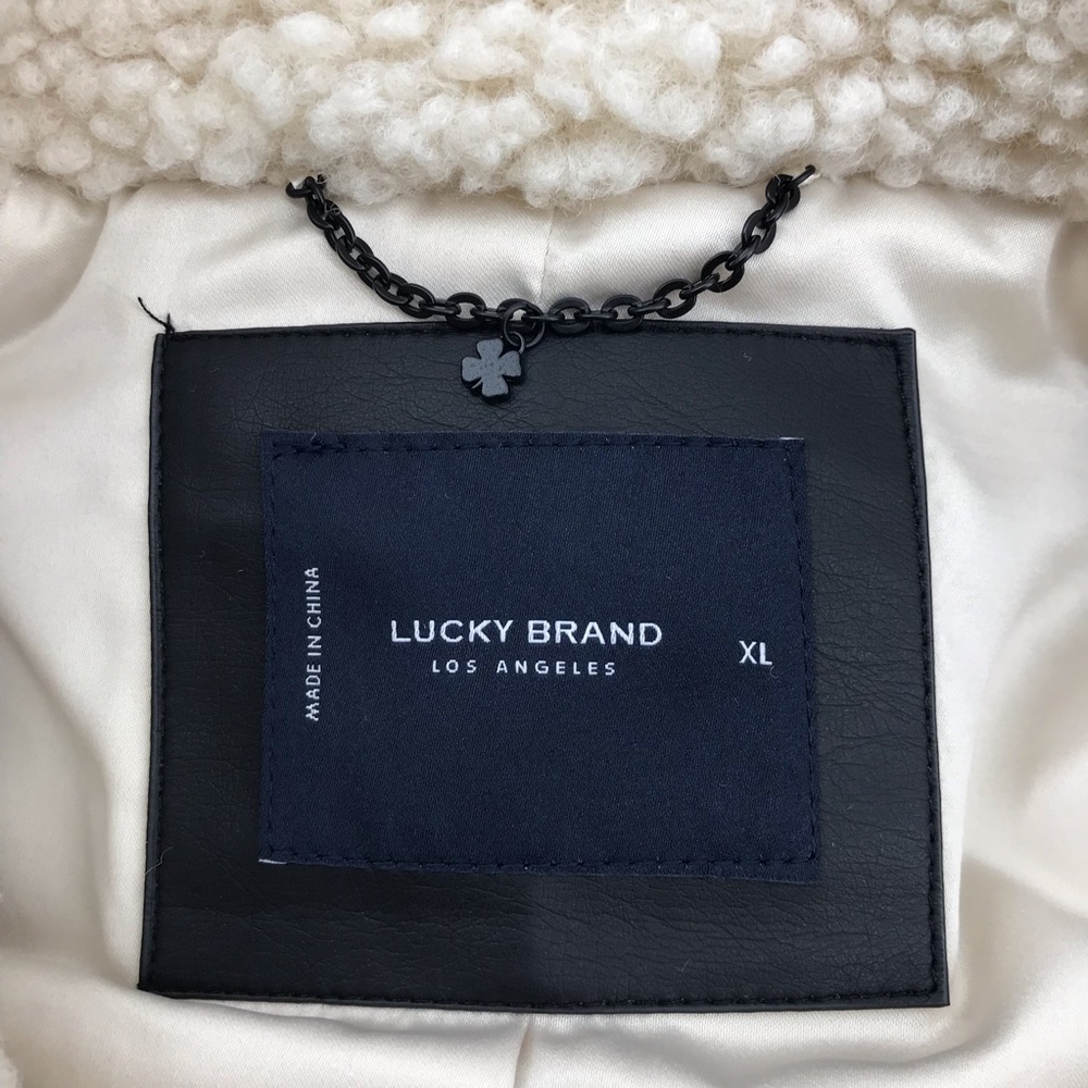 Lucky Brand Oatmeal Faux Shearling Snap Button Coat Jacket - Picture 8 of 11